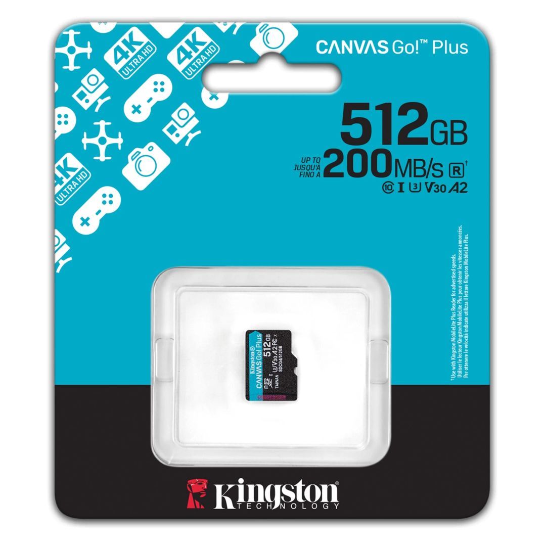 Kingston 512GB microSDXC Canvas Go Plus Gen4 200R Class10 U3 A2 adapter nélküli