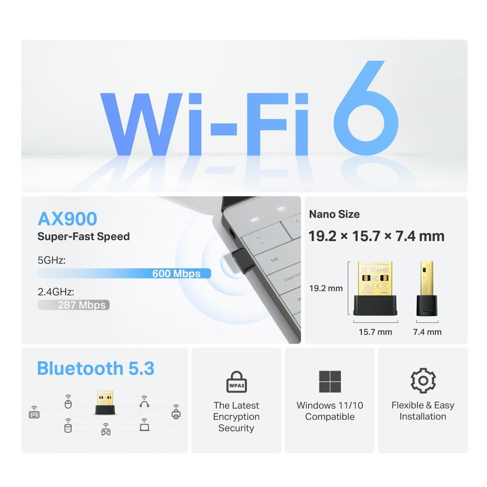 TP-Link Archer TX10UB Nano AX900 Nano Wi-Fi 6 Bluetooth 5.3 USB Adapter TP-Link Archer TX10UB Nano AX900 Nano Wi-Fi 6 Bluetooth 5.3 USB Adapter