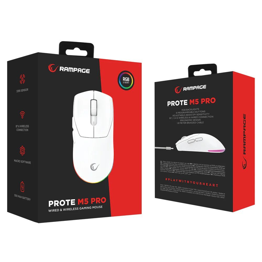 Rampage Prote M5 Pro Wired/Wireless Gaming Mouse White Rampage Prote M5 Pro Wired/Wireless Gaming Mouse White
