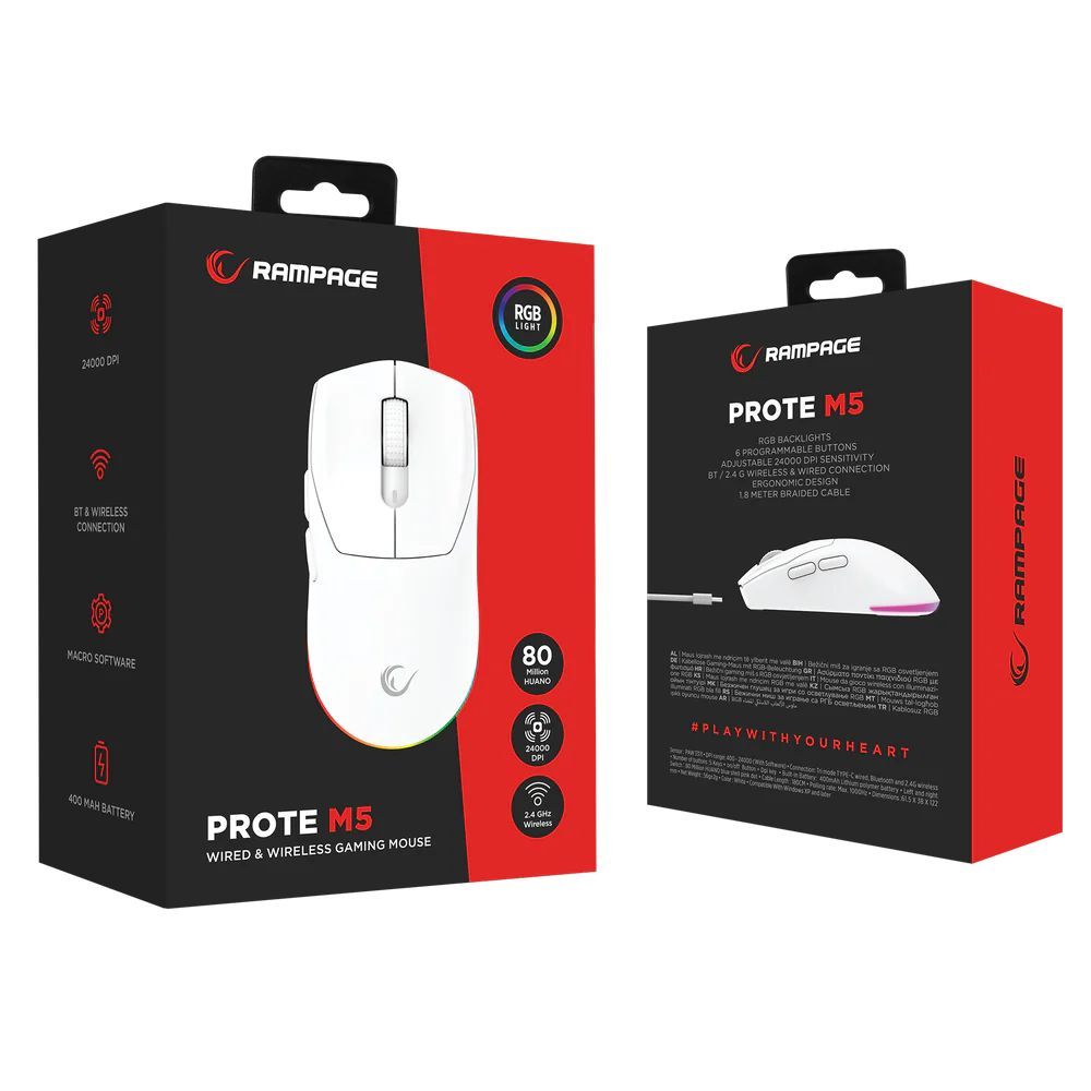 Rampage Prote M5 Wired/Wireless Gaming Mouse White Rampage Prote M5 Wired/Wireless Gaming Mouse White