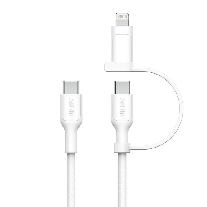 Belkin BoostCharge Pro 2-in-1 Cable with USB-C and Lightning Connector 1,5m White Belkin BoostCharge Pro 2-in-1 Cable with USB-C and Lightning Connector 1,5m White