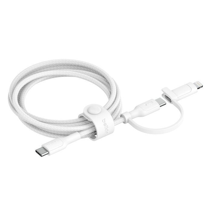 Belkin BoostCharge Pro 2-in-1 Cable with USB-C and Lightning Connector 1,5m White Belkin BoostCharge Pro 2-in-1 Cable with USB-C and Lightning Connector 1,5m White