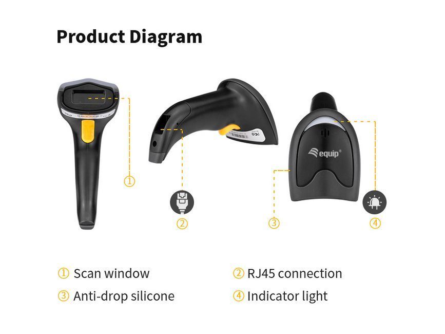 EQuip USB 1D/2D Barcode Scanner with Stand Vonalkódolvasó Black EQuip USB 1D/2D Barcode Scanner with Stand Vonalkódolvasó Black