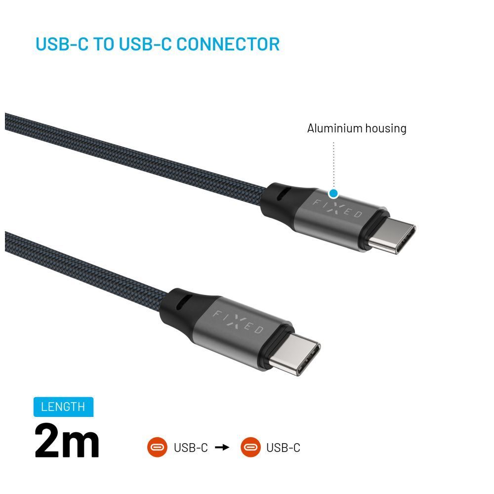FIXED Mágneses fonott kábel, USB-C/USB-C 2m, szürke FIXED Mágneses fonott kábel, USB-C/USB-C 2m, szürke