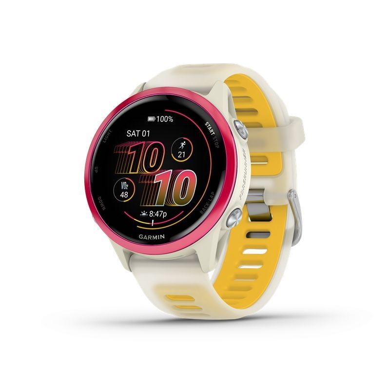 Garmin Forerunner 570 42mm Raspberry Aluminum with Translucent Bone/Mango Band Garmin Forerunner 570 42mm Raspberry Aluminum with Translucent Bone/Mango Band