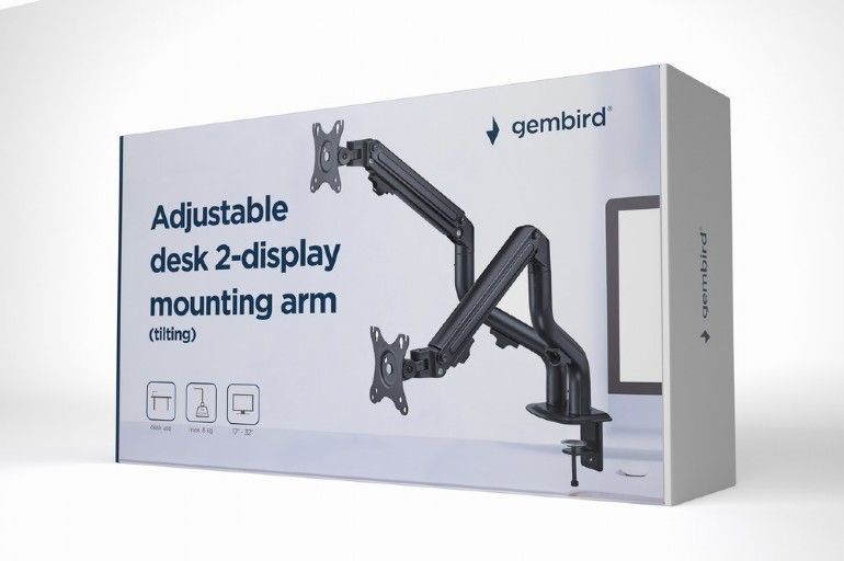 Gembird MA-DA2-02 Adjustable Tilting Desk 2-Display Mounting Arm 17”-32” Black Gembird MA-DA2-02 Adjustable Tilting Desk 2-Display Mounting Arm 17”-32” Black