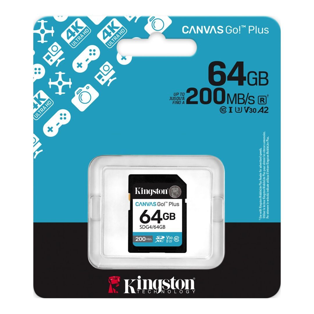 Kingston 64GB Canvas Go Plus Gen4 Class 10 UHS-I U3 V30 Kingston 64GB Canvas Go Plus Gen4 Class 10 UHS-I U3 V30