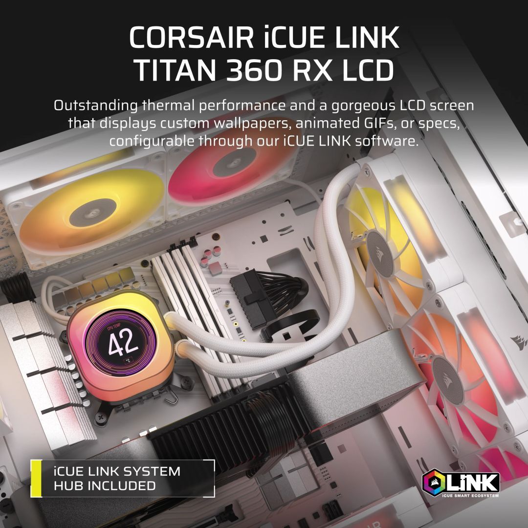 Corsair iCUE LINK TITAN 360 RX LCD Liquid CPU Cooler White Corsair iCUE LINK TITAN 360 RX LCD Liquid CPU Cooler White