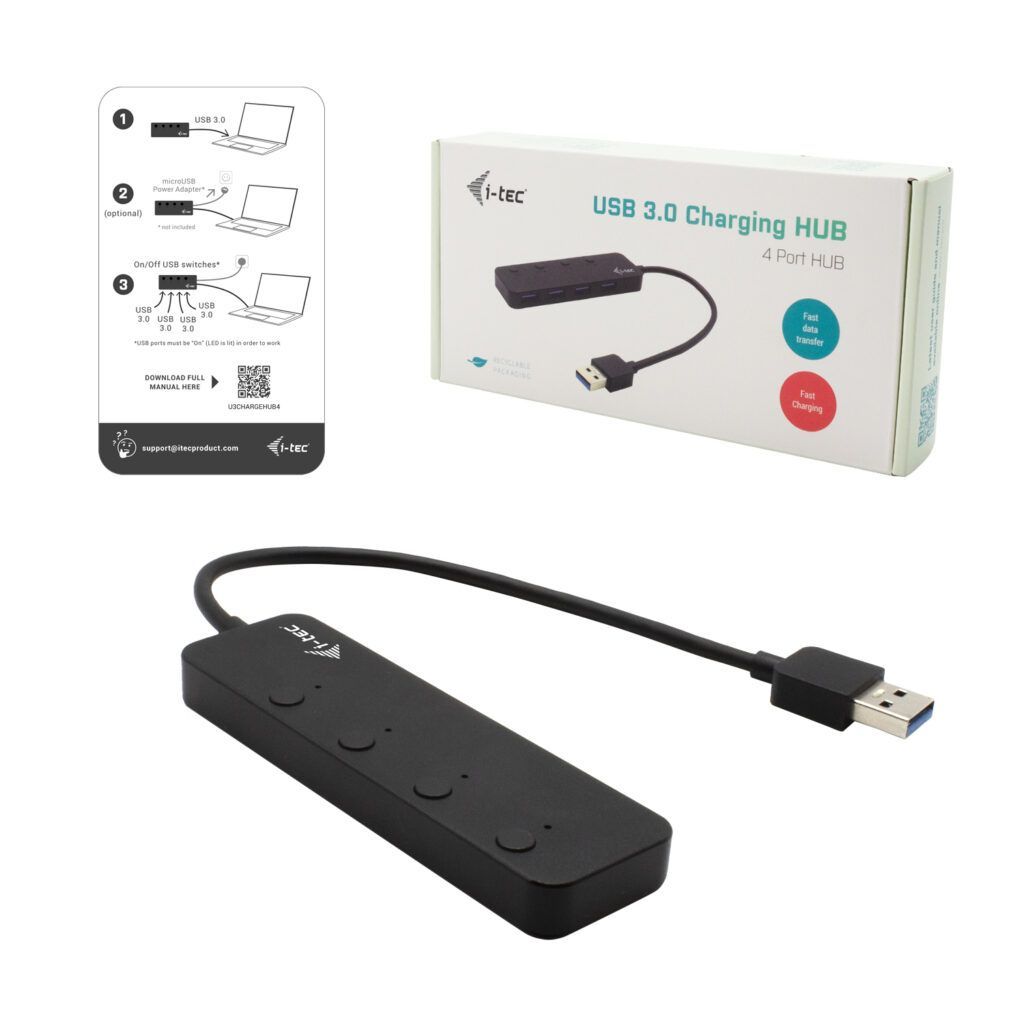 I-TEC 4-Port USB3.0 Metal HUB Metal with individual On/Off Switches I-TEC 4-Port USB3.0 Metal HUB Metal with individual On/Off Switches