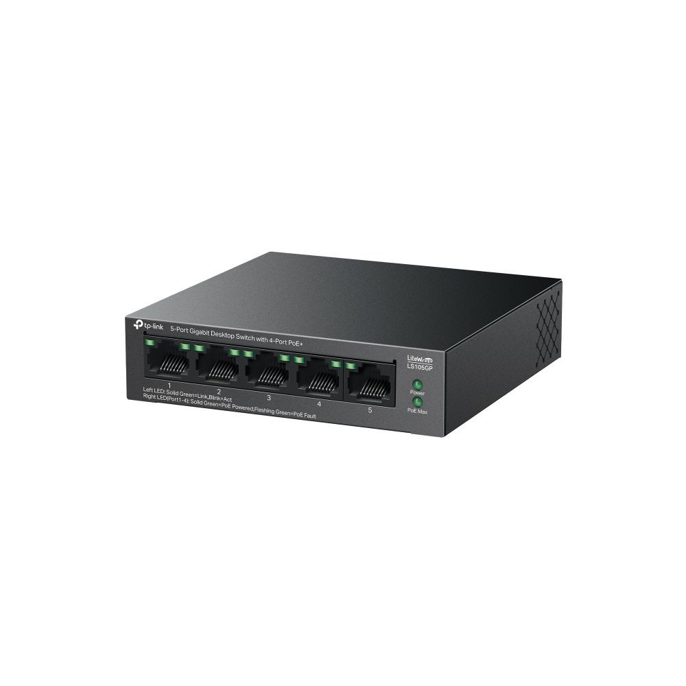 TP-Link LS105GP 5-Port Gigabit Desktop Switch with 4-Port PoE+ TP-Link LS105GP 5-Port Gigabit Desktop Switch with 4-Port PoE+