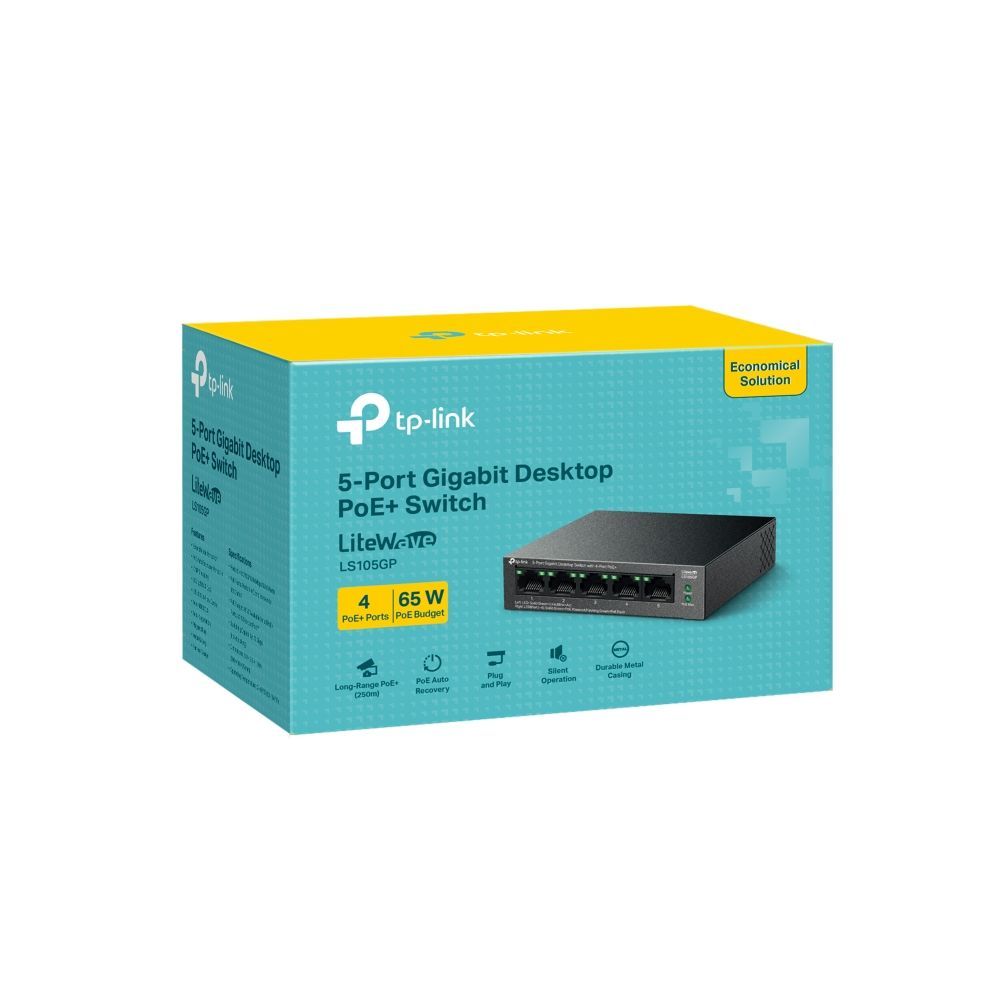 TP-Link LS105GP 5-Port Gigabit Desktop Switch with 4-Port PoE+ TP-Link LS105GP 5-Port Gigabit Desktop Switch with 4-Port PoE+