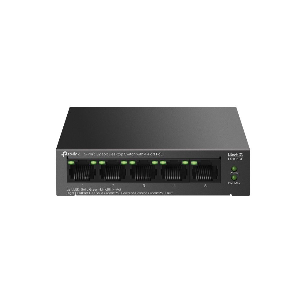 TP-Link LS105GP 5-Port Gigabit Desktop Switch with 4-Port PoE+ TP-Link LS105GP 5-Port Gigabit Desktop Switch with 4-Port PoE+