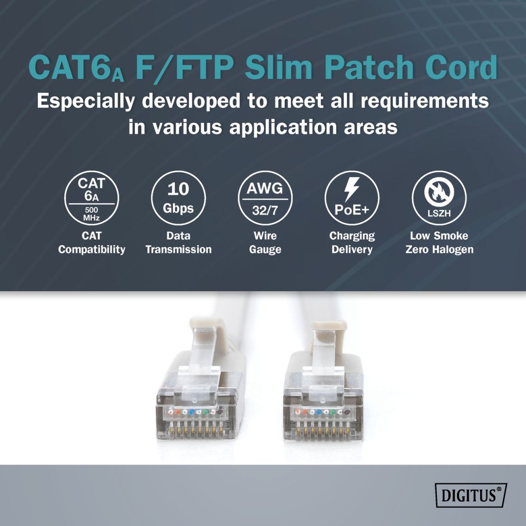 Digitus CAT6A F-FTP Patch Cable 1m Grey Digitus CAT6A F-FTP Patch Cable 1m Grey