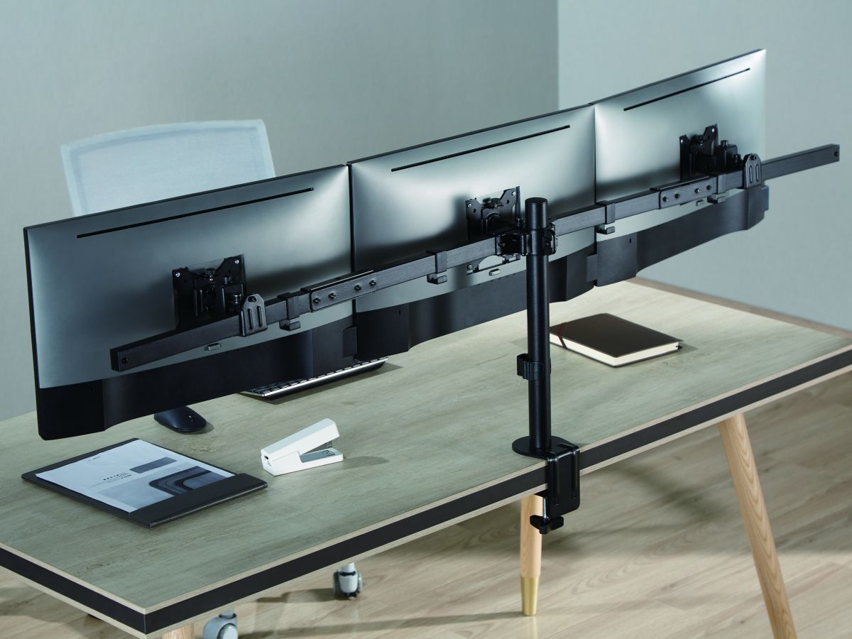 EQuip 17"-32" Articulating Triple Monitor Desk Mount Bracket Black EQuip 17"-32" Articulating Triple Monitor Desk Mount Bracket Black