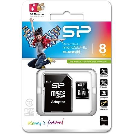 Silicon Power 8GB microSDHC Class10 + SD adapterrel Silicon Power 8GB microSDHC Class10 + SD adapterrel