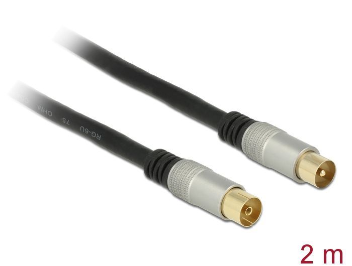 DeLock Antenna Cable IEC Plug > IEC Jack RG-6/U quad shield Premium 2m Black DeLock Antenna Cable IEC Plug > IEC Jack RG-6/U quad shield Premium 2m Black