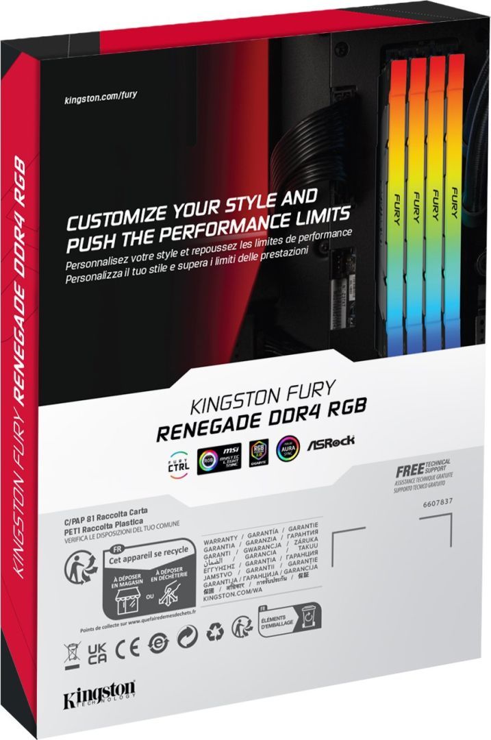 Kingston 32GB DDR4 3600MHz Kit(4x8GB) Fury Renegade RGB Black Kingston 32GB DDR4 3600MHz Kit(4x8GB) Fury Renegade RGB Black