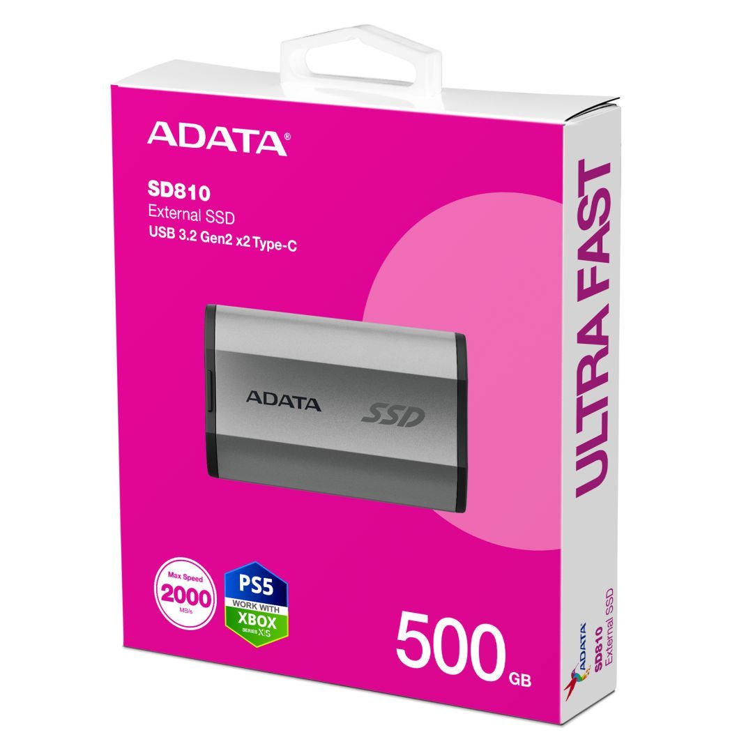 A-Data 500GB USB3.2 Type-C SD810 Silver Grey A-Data 500GB USB3.2 Type-C SD810 Silver Grey