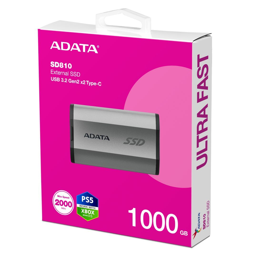 A-Data 1TB USB3.2 Type-C SD810 Silver Grey A-Data 1TB USB3.2 Type-C SD810 Silver Grey