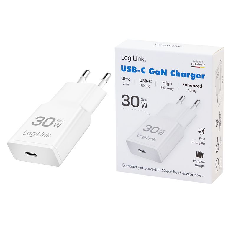 Logilink USB-C socket adapter GaN 1x USB-C (PD) 30W White