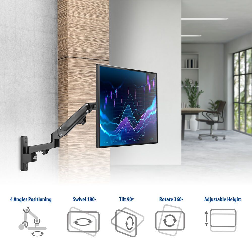 ACT AC8310 Monitor wall mount with gas spring 1 screen Black ACT AC8310 Monitor wall mount with gas spring 1 screen Black
