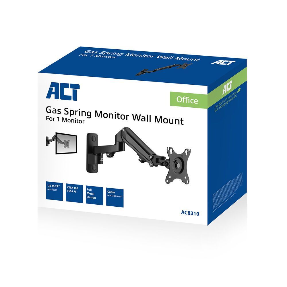 ACT AC8310 Monitor wall mount with gas spring 1 screen Black ACT AC8310 Monitor wall mount with gas spring 1 screen Black