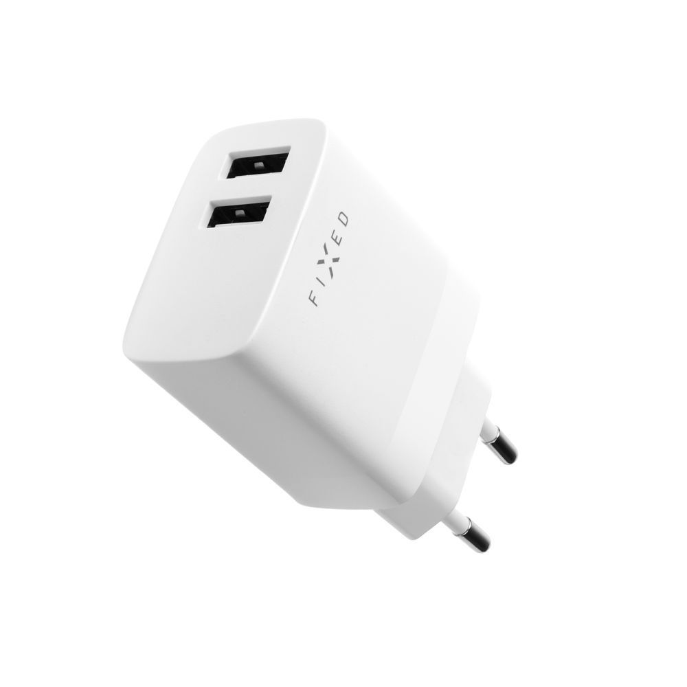 FIXED hálózati töltő, 2*USB-A kimenet, 17W + USB/USB-C kábel, fehér FIXED hálózati töltő, 2*USB-A kimenet, 17W + USB/USB-C kábel, fehér