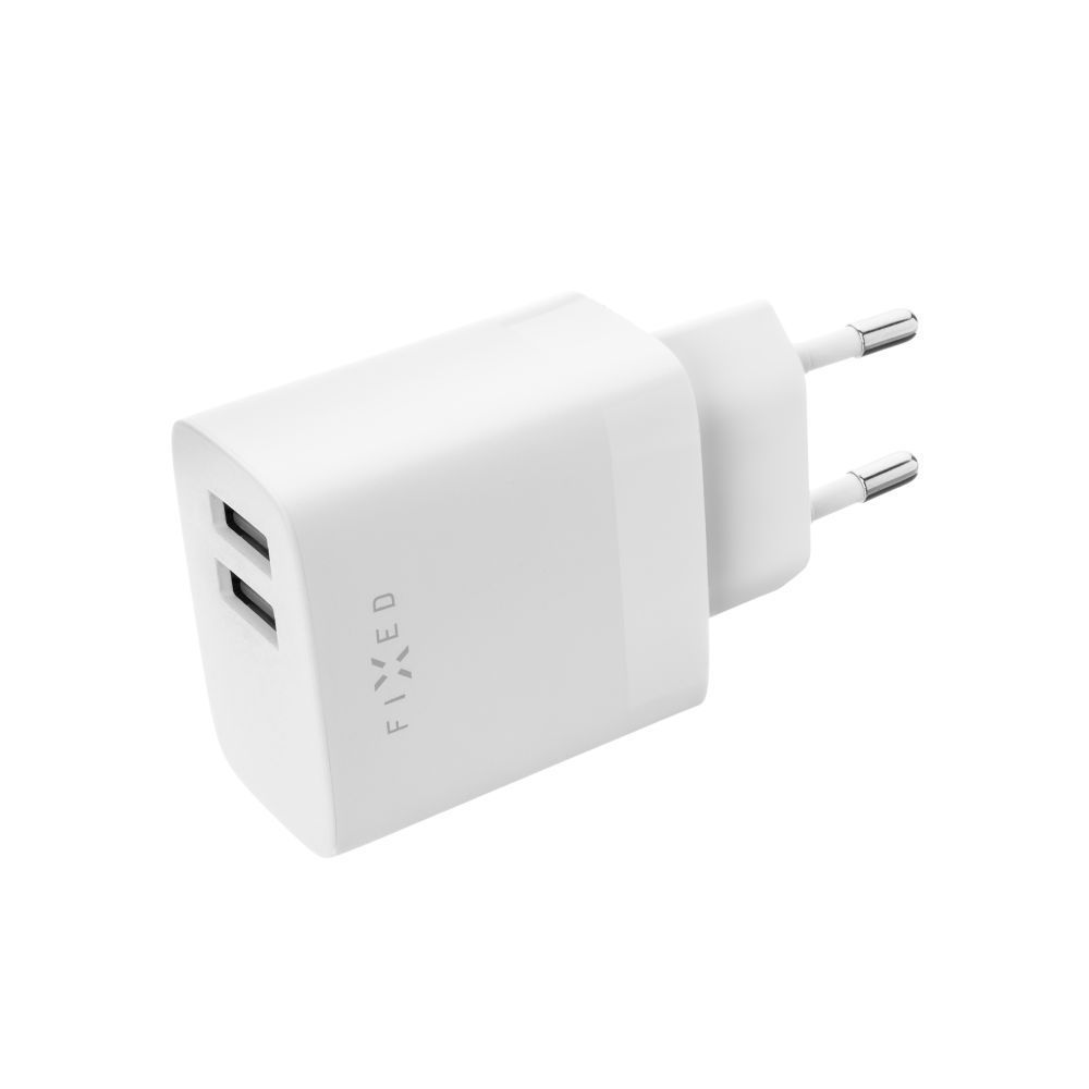 FIXED hálózati töltő, 2*USB-A kimenet, 17W + USB/USB-C kábel, fehér FIXED hálózati töltő, 2*USB-A kimenet, 17W + USB/USB-C kábel, fehér