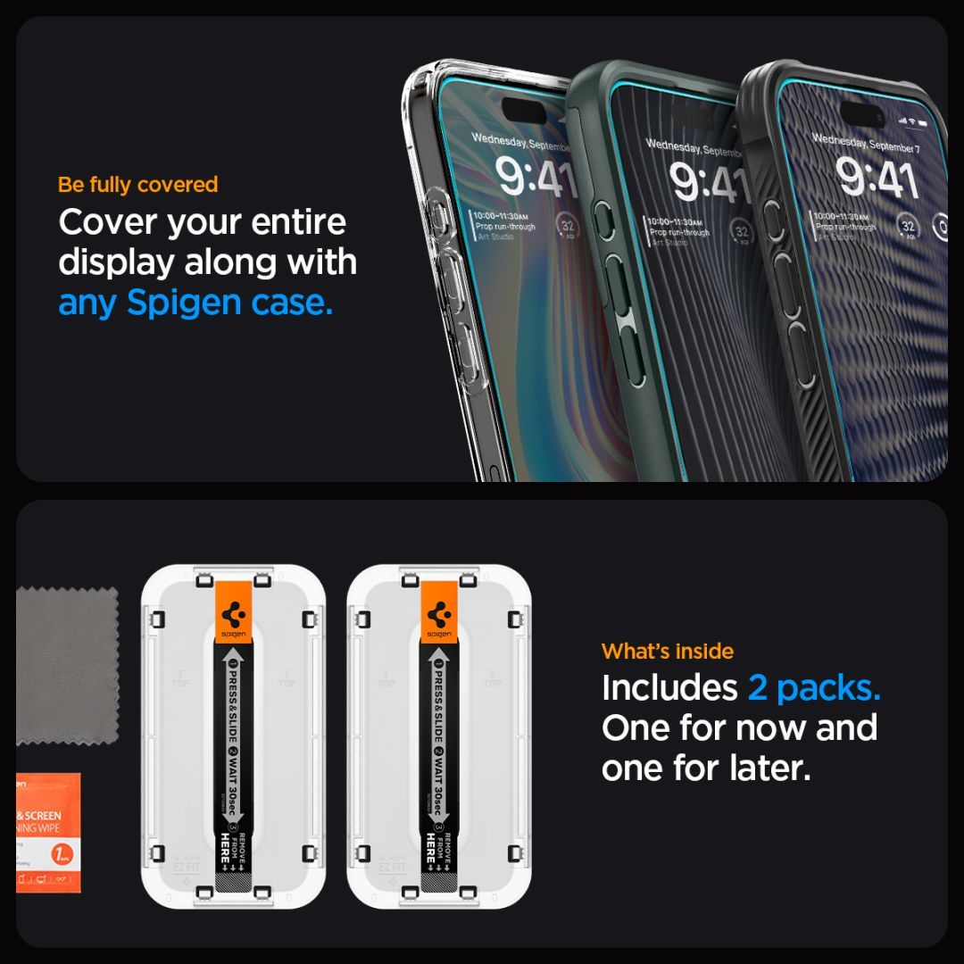 Spigen iPhone 15 Pro Screen Protector EZ FIT GLAS.tR Transparency (2 db) Spigen iPhone 15 Pro Screen Protector EZ FIT GLAS.tR Transparency (2 db)
