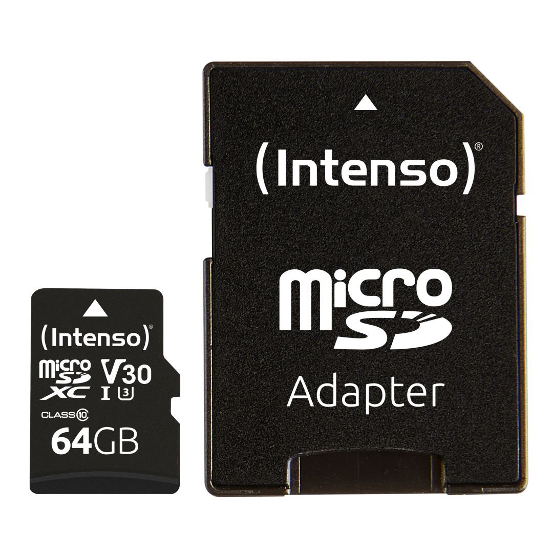 Intenso 64GB microSDXC Professional Class 10 U3 V30 + adapterrel Intenso 64GB microSDXC Professional Class 10 U3 V30 + adapterrel
