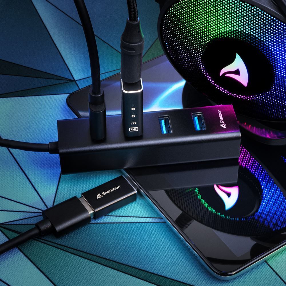 Sharkoon 4-portos USB3.2 HUB Aluminium Black Sharkoon 4-portos USB3.2 HUB Aluminium Black