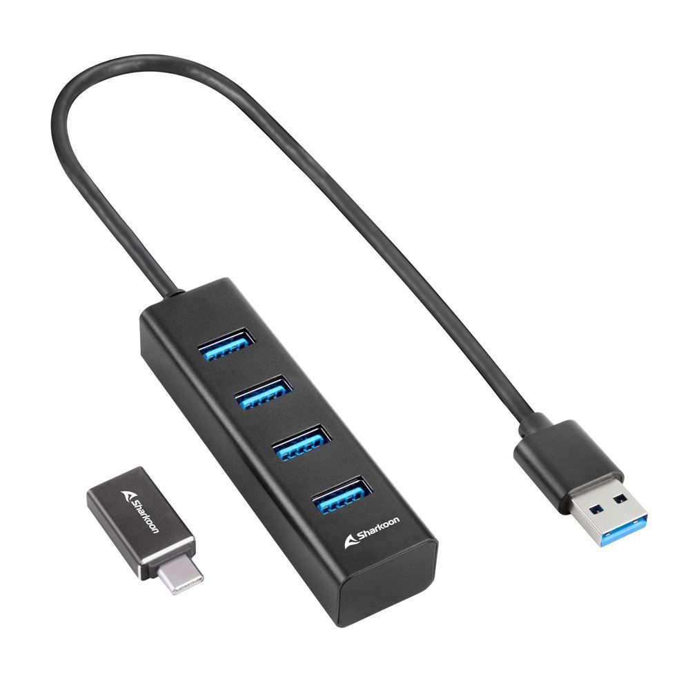 Sharkoon 4-portos USB3.2 HUB Aluminium Black Sharkoon 4-portos USB3.2 HUB Aluminium Black