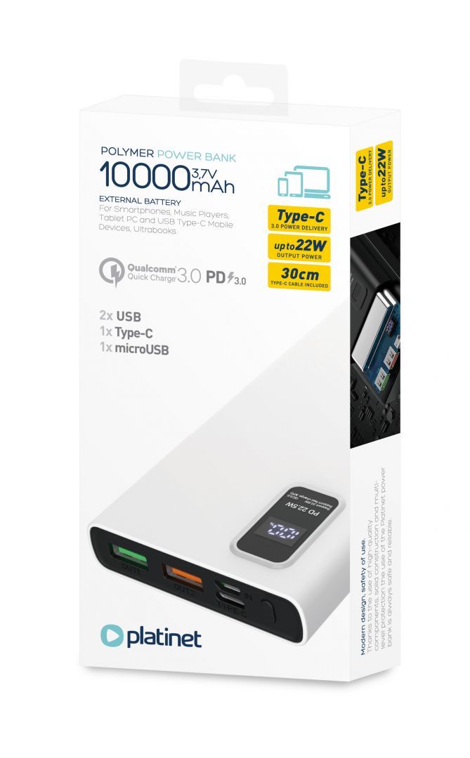 Platinet Polymer PD 3.0 QC 10000mAh White Platinet Polymer PD 3.0 QC 10000mAh White