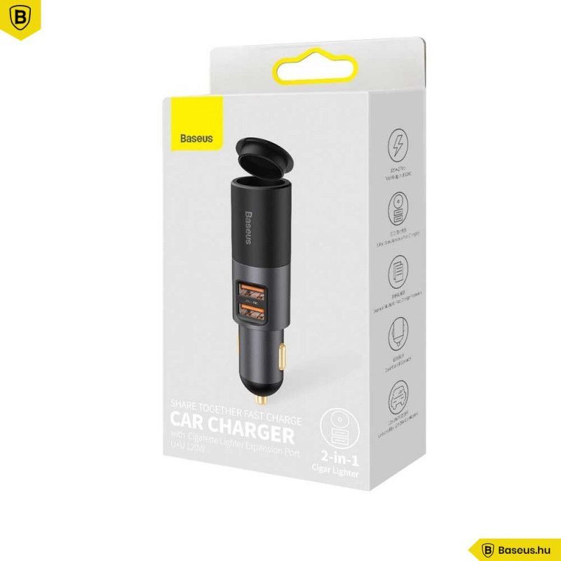 Baseus Share Together Car Charger Grey Baseus Share Together Car Charger Grey