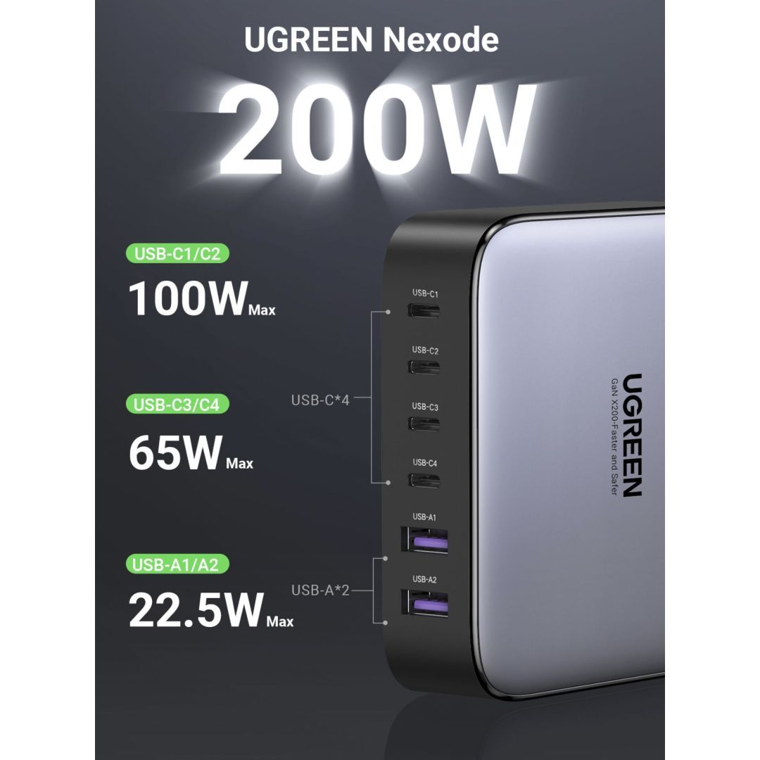 UGREEN Desktop Fast Charger 2USB-A+4USB-C 200W Grey UGREEN Desktop Fast Charger 2USB-A+4USB-C 200W Grey