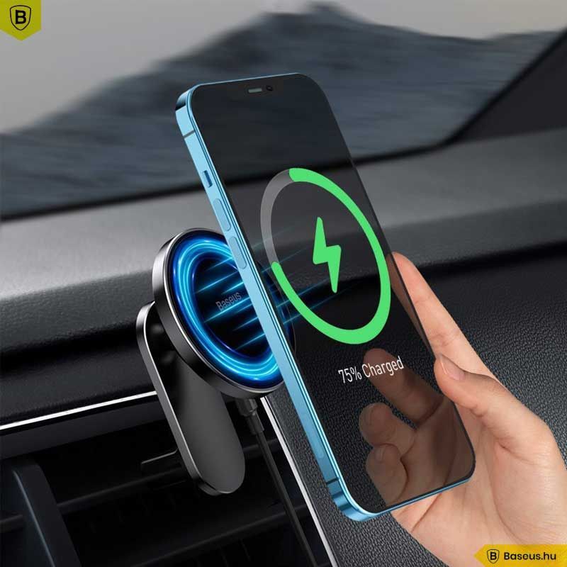 Baseus MagSafe autós telefontartó vezeték nélküli Qi töltő 15W Big Energy Black Baseus MagSafe autós telefontartó vezeték nélküli Qi töltő 15W Big Energy Black
