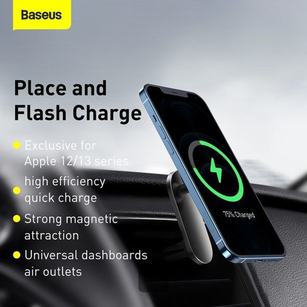 Baseus MagSafe autós telefontartó vezeték nélküli Qi töltő 15W Big Energy Black Baseus MagSafe autós telefontartó vezeték nélküli Qi töltő 15W Big Energy Black