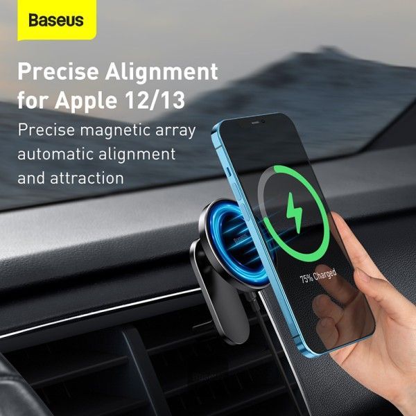 Baseus MagSafe autós telefontartó vezeték nélküli Qi töltő 15W Big Energy Black Baseus MagSafe autós telefontartó vezeték nélküli Qi töltő 15W Big Energy Black