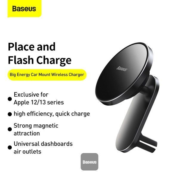 Baseus MagSafe autós telefontartó vezeték nélküli Qi töltő 15W Big Energy Black Baseus MagSafe autós telefontartó vezeték nélküli Qi töltő 15W Big Energy Black