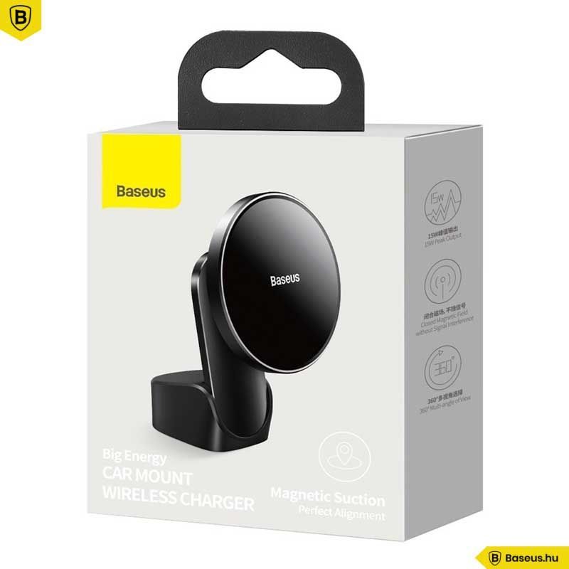 Baseus MagSafe autós telefontartó vezeték nélküli Qi töltő 15W Big Energy Black Baseus MagSafe autós telefontartó vezeték nélküli Qi töltő 15W Big Energy Black
