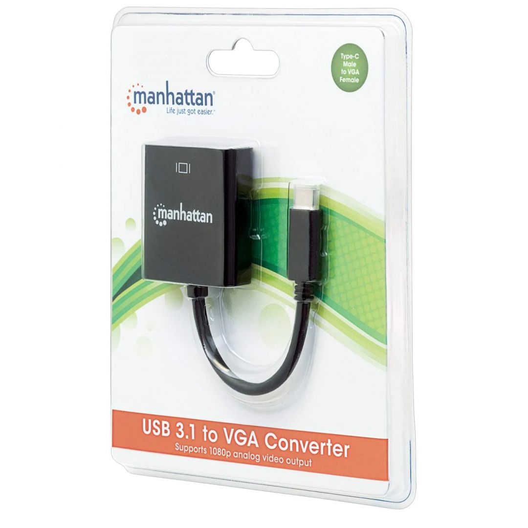 Manhattan USB-C Male to VGA Female Converter Black Manhattan USB-C Male to VGA Female Converter Black