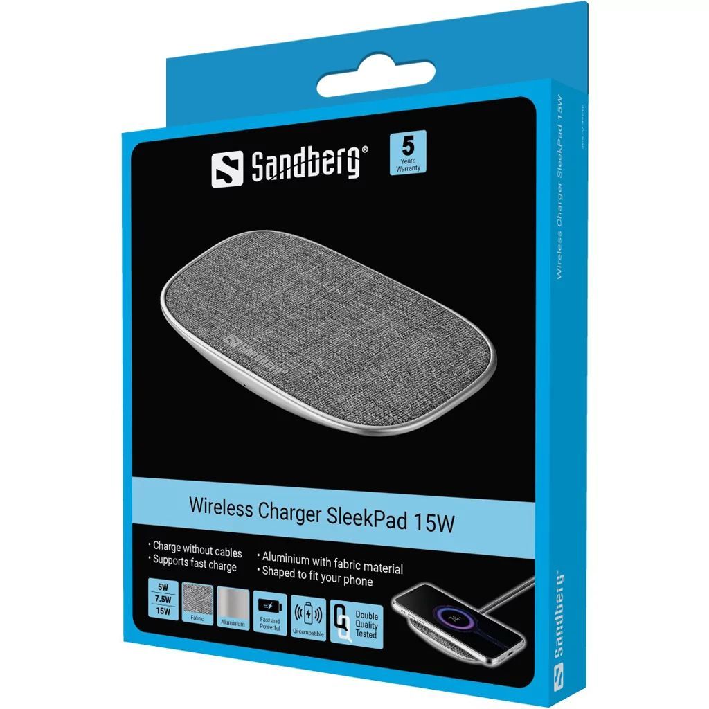 Sandberg SleekPad Wireless Charger 15W Silver Sandberg SleekPad Wireless Charger 15W Silver