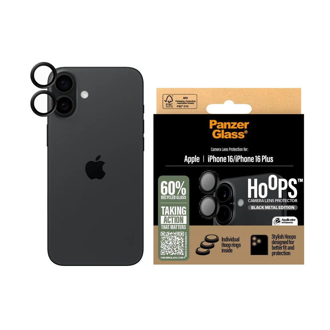 PanzerGlass Hoops Black Camera Lens Protector for iPhone 16 16 Plus PanzerGlass Hoops Black Camera Lens Protector for iPhone 16 16 Plus