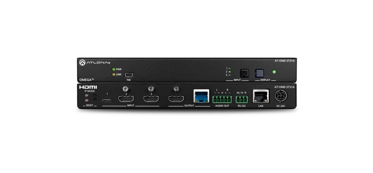 ATLONA AT-OME-ST31A Three-Input Switcher and HDBaseT Transmitter with USB-C and HDMI Inputs ATLONA AT-OME-ST31A Three-Input Switcher and HDBaseT Transmitter with USB-C and HDMI Inputs