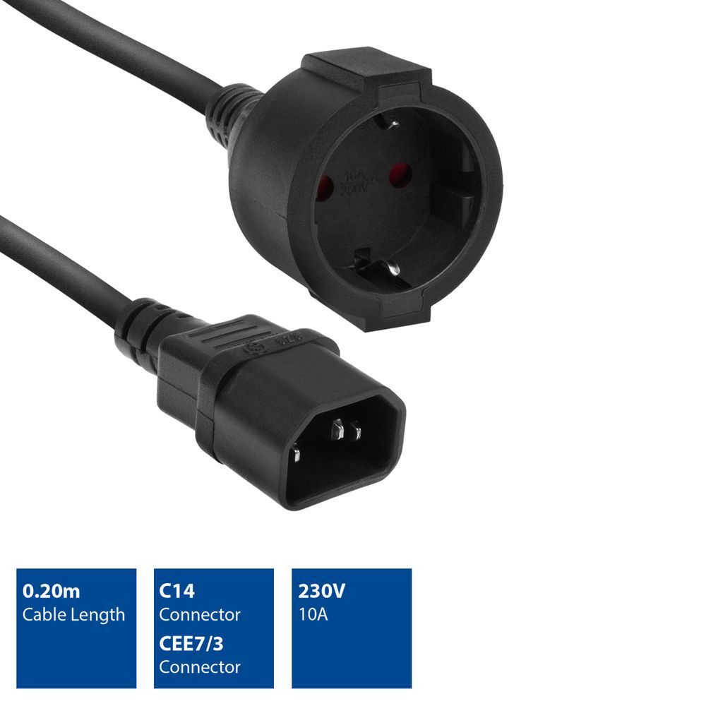 ACT AK5250 Powercord C14 IEC - CEE 0,2m Black ACT AK5250 Powercord C14 IEC - CEE 0,2m Black