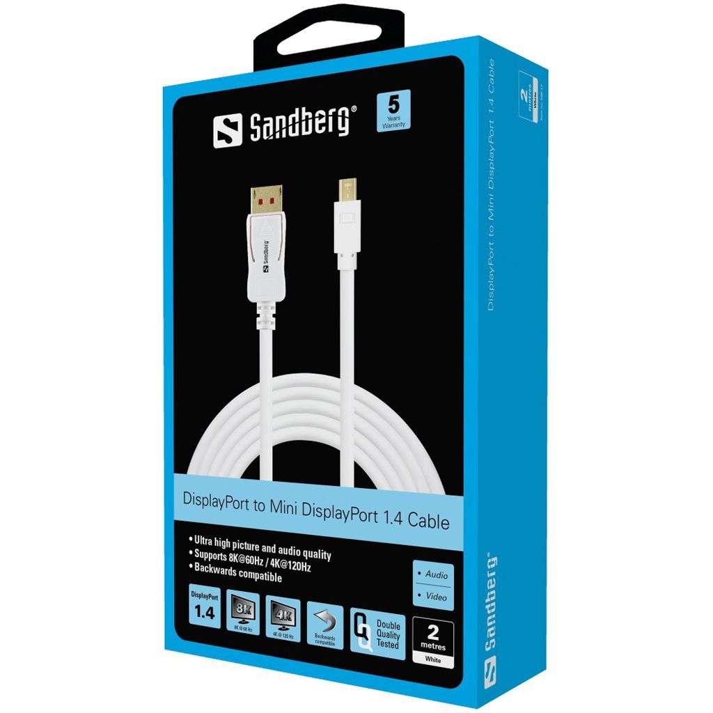 Sandberg DP-MiniDP 1.4 8K60Hz 2m White Sandberg DP-MiniDP 1.4 8K60Hz 2m White