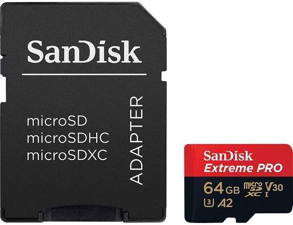 Sandisk 64GB microSDXC Extreme Pro Class 10 UHS-I A2 C10 V30 + adapterrel Sandisk 64GB microSDXC Extreme Pro Class 10 UHS-I A2 C10 V30 + adapterrel