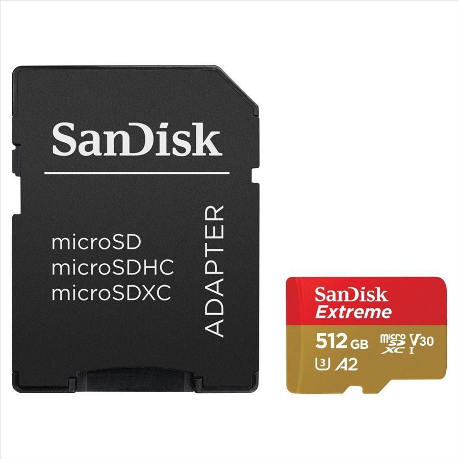 Sandisk 512GB microSDXC Class 10 U3 V30 A2 Extreme + adapterrel Sandisk 512GB microSDXC Class 10 U3 V30 A2 Extreme + adapterrel
