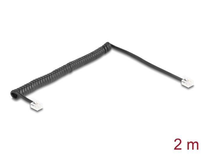 DeLock Telephone Cable / Coiled Cable RJ11 plug to RJ11 plug 2m Black DeLock Telephone Cable / Coiled Cable RJ11 plug to RJ11 plug 2m Black