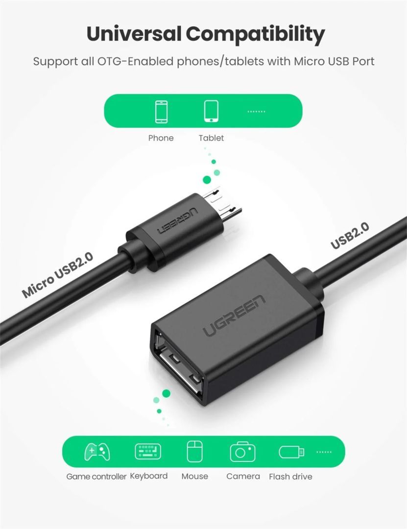 UGREEN microUSB to USB OTG Adapter Connector Cable 0,12m Black UGREEN microUSB to USB OTG Adapter Connector Cable 0,12m Black